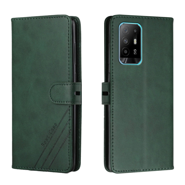 For OPPO A94 5G / A95 5G Stitching Style 2-Color Cow Texture Horizontal Flip PU Leather Case with Holder & Card Slot & Lanyard
