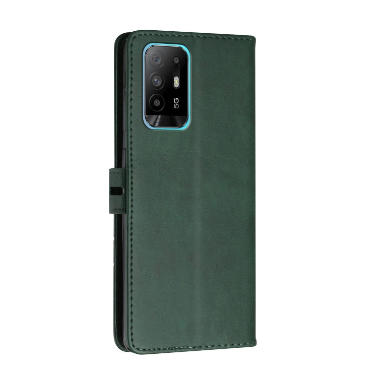 For OPPO A94 5G / A95 5G Stitching Style 2-Color Cow Texture Horizontal Flip PU Leather Case with Holder & Card Slot & Lanyard