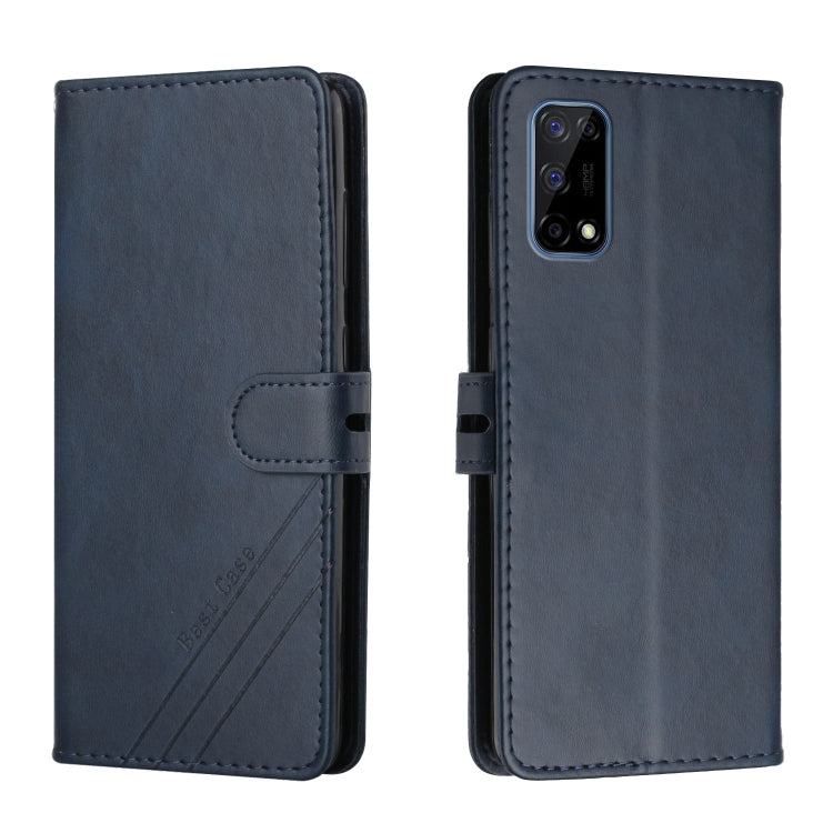 For Realme 7 5G Stitching Style 2-Color Cow Texture Horizontal Flip PU Leather Case with Holder & Card Slot & Lanyard