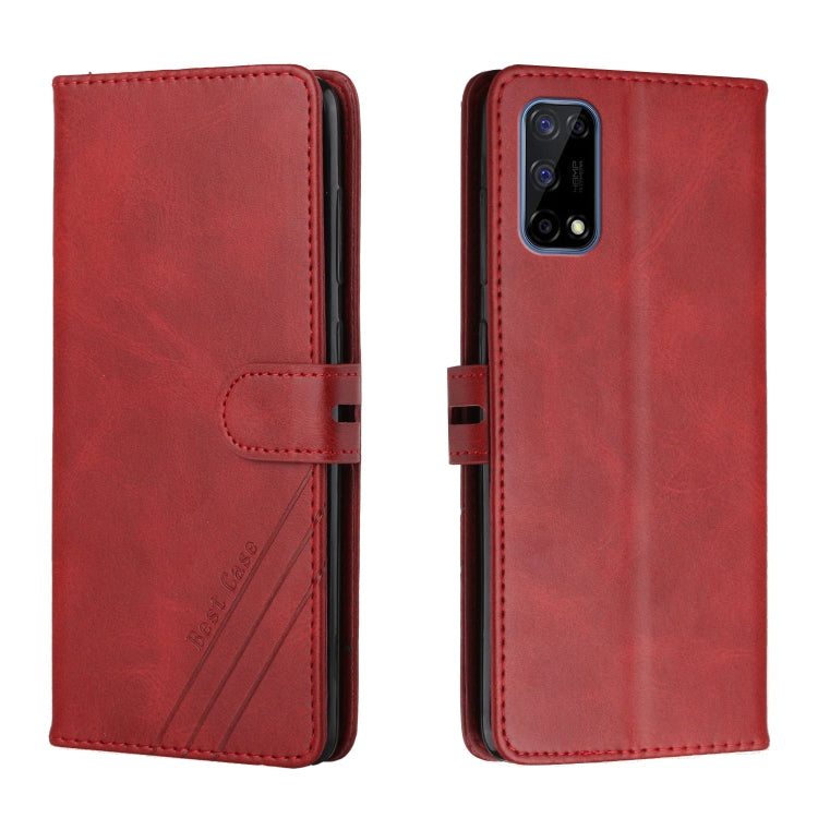 For Realme 7 5G Stitching Style 2-Color Cow Texture Horizontal Flip PU Leather Case with Holder & Card Slot & Lanyard