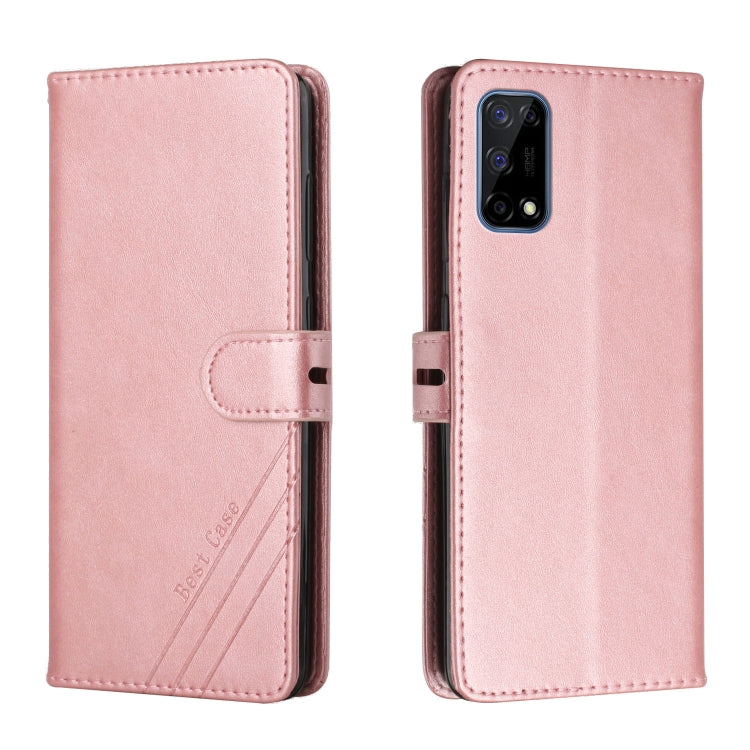 For Realme 7 5G Stitching Style 2-Color Cow Texture Horizontal Flip PU Leather Case with Holder & Card Slot & Lanyard