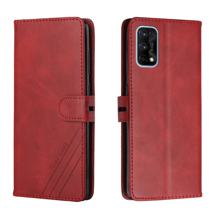 For Realme 7 Pro Stitching Style 2-Color Cow Texture Horizontal Flip PU Leather Case with Holder & Card Slot & Lanyard