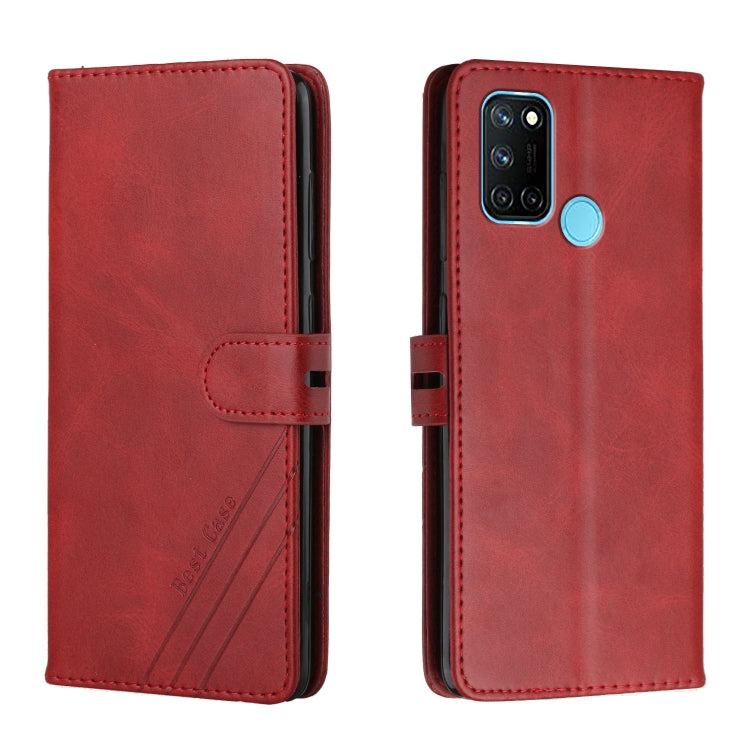 For Realme 7i Stitching Style 2-Color Cow Texture Horizontal Flip PU Leather Case with Holder & Card Slot & Lanyard