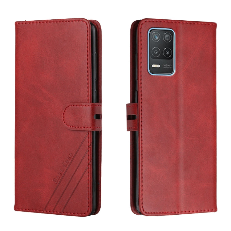 For Realme 8 5G Stitching Style 2-Color Cow Texture Horizontal Flip PU Leather Case with Holder & Card Slot & Lanyard