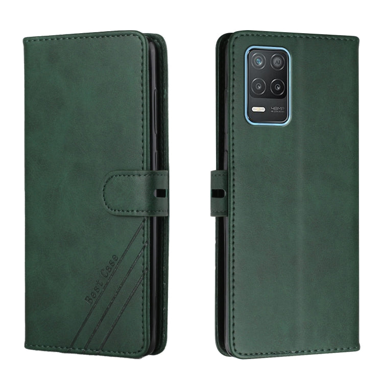 For Realme 8 5G Stitching Style 2-Color Cow Texture Horizontal Flip PU Leather Case with Holder & Card Slot & Lanyard