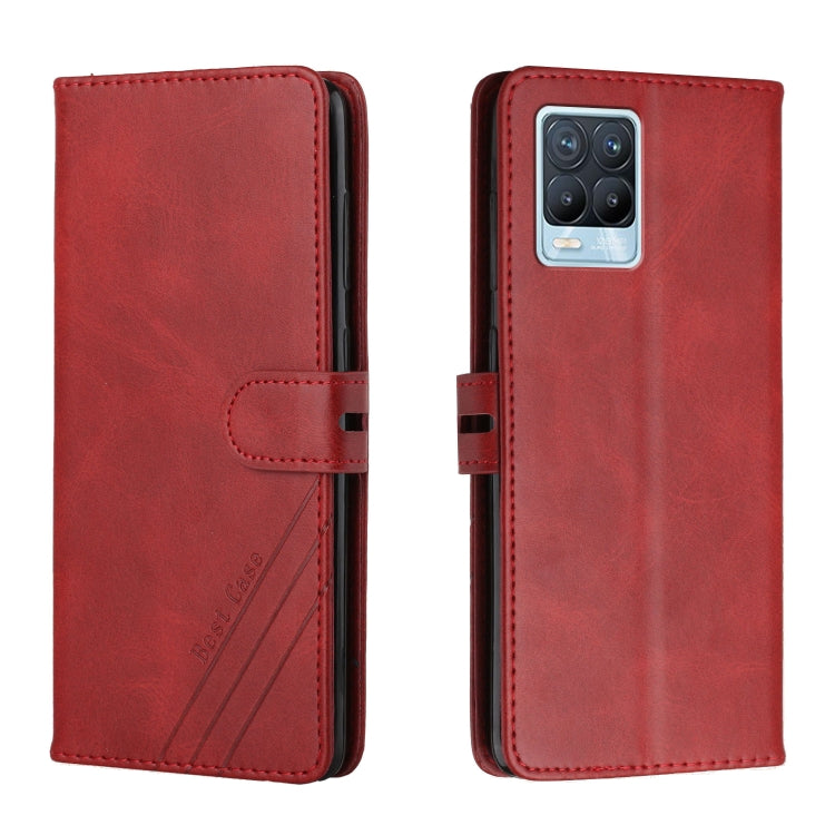 For Realme 8 / 8 Pro Stitching Style 2-Color Cow Texture Horizontal Flip PU Leather Case with Holder & Card Slot & Lanyard