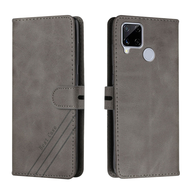 For Realme C15 Stitching Style 2-Color Cow Texture Horizontal Flip PU Leather Case with Holder & Card Slot & Lanyard
