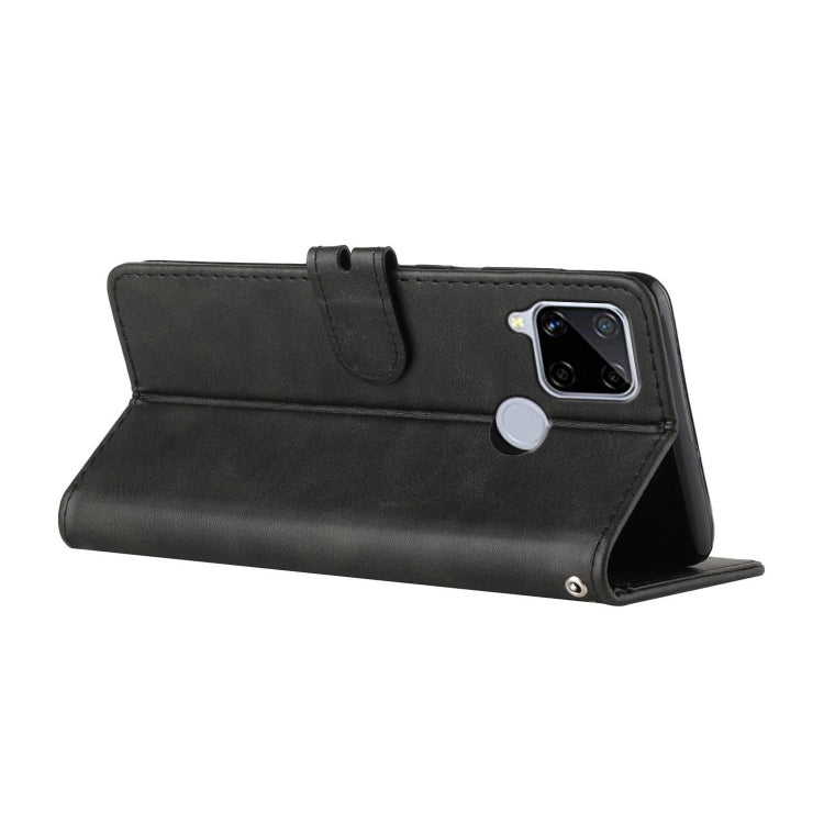 For Realme C15 Stitching Style 2-Color Cow Texture Horizontal Flip PU Leather Case with Holder & Card Slot & Lanyard