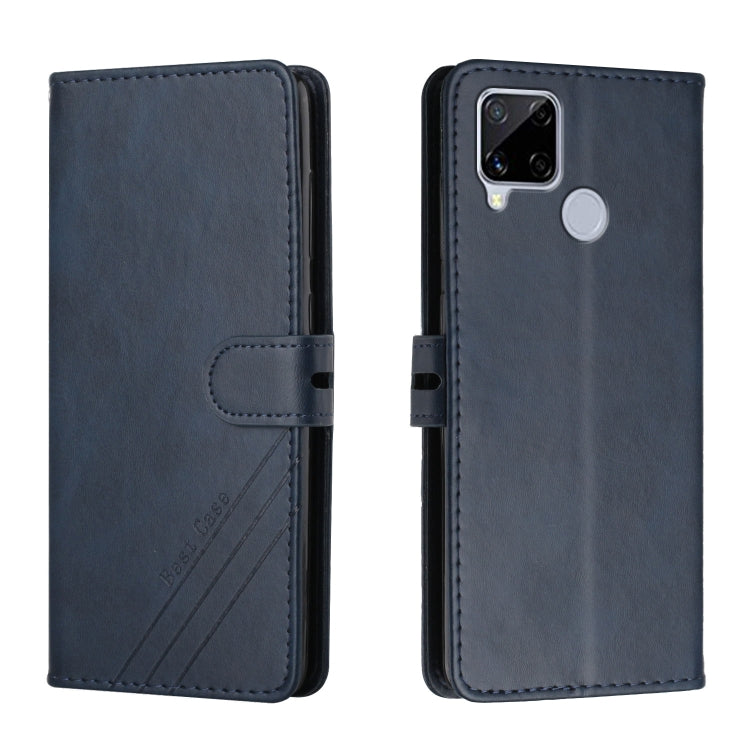 For Realme C15 Stitching Style 2-Color Cow Texture Horizontal Flip PU Leather Case with Holder & Card Slot & Lanyard