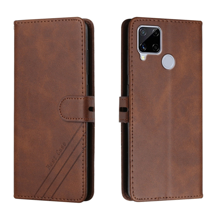 For Realme C15 Stitching Style 2-Color Cow Texture Horizontal Flip PU Leather Case with Holder & Card Slot & Lanyard