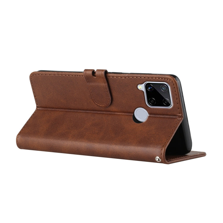 For Realme C15 Stitching Style 2-Color Cow Texture Horizontal Flip PU Leather Case with Holder & Card Slot & Lanyard