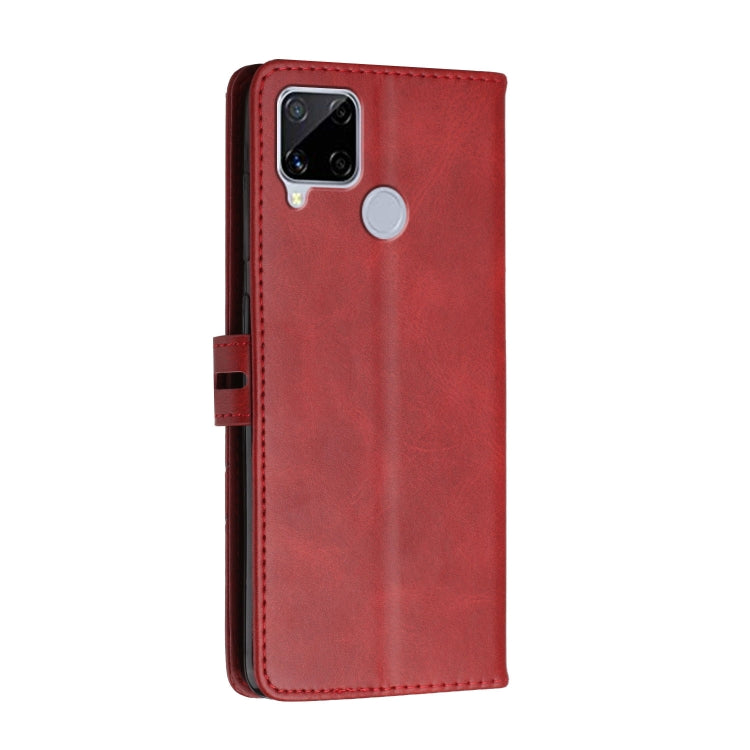 For Realme C15 Stitching Style 2-Color Cow Texture Horizontal Flip PU Leather Case with Holder & Card Slot & Lanyard