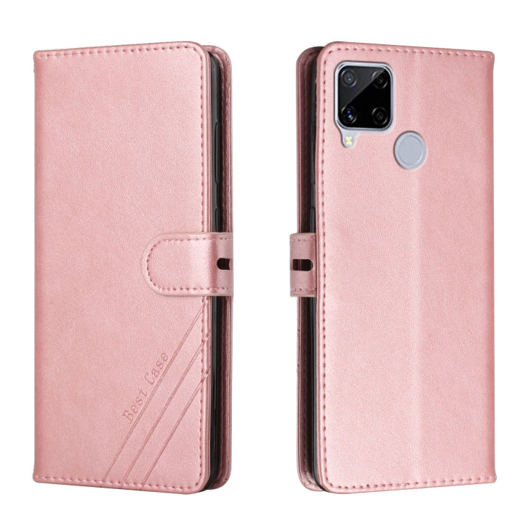 For Realme C15 Stitching Style 2-Color Cow Texture Horizontal Flip PU Leather Case with Holder & Card Slot & Lanyard