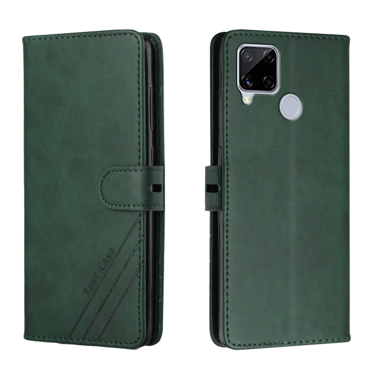 For Realme C15 Stitching Style 2-Color Cow Texture Horizontal Flip PU Leather Case with Holder & Card Slot & Lanyard