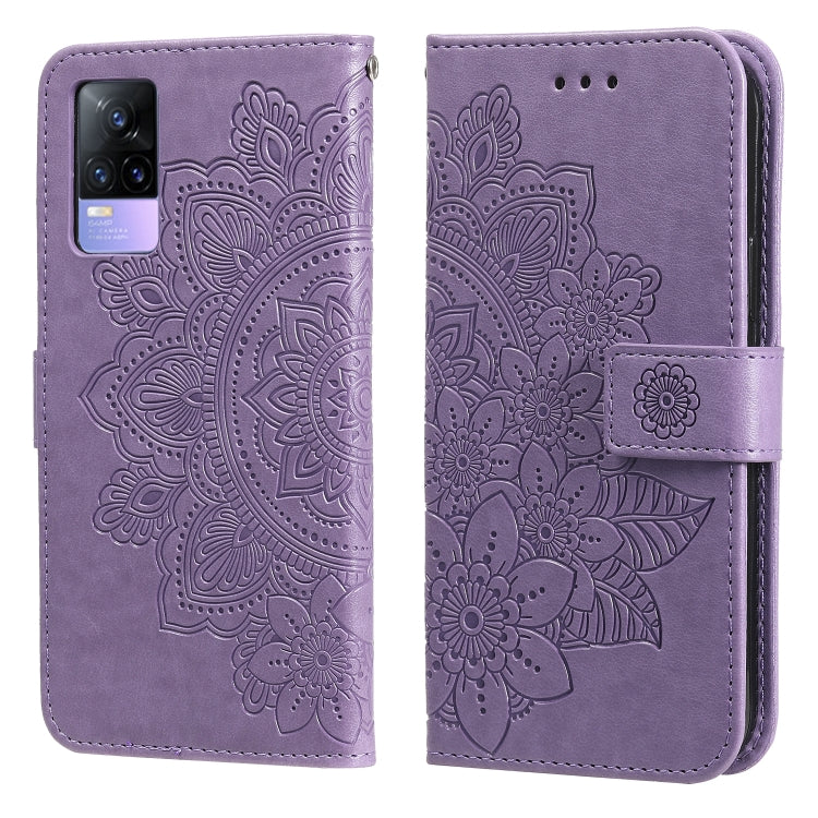 For vivo V21 4G / V21 5G 7-petal Flowers Embossing Pattern Horizontal Flip PU Leather Case with Holder & Card Slots & Wallet & Photo Frame