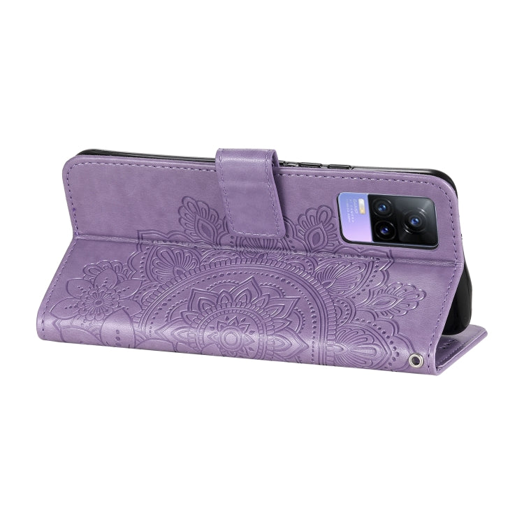 For vivo V21 4G / V21 5G 7-petal Flowers Embossing Pattern Horizontal Flip PU Leather Case with Holder & Card Slots & Wallet & Photo Frame