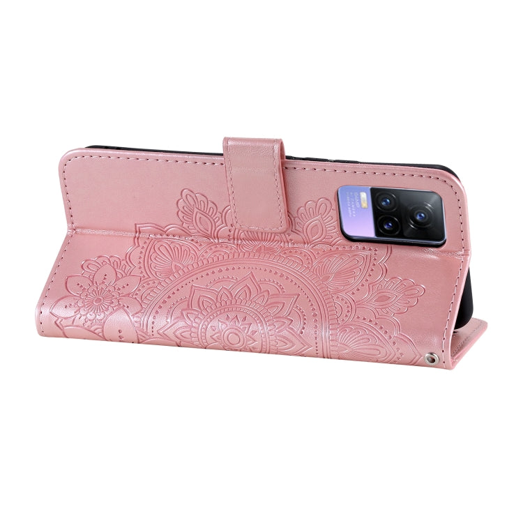 For vivo V21e 7-petal Flowers Embossing Pattern Horizontal Flip PU Leather Case with Holder & Card Slots & Wallet & Photo Frame