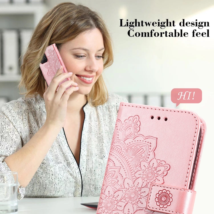 For vivo V21e 7-petal Flowers Embossing Pattern Horizontal Flip PU Leather Case with Holder & Card Slots & Wallet & Photo Frame