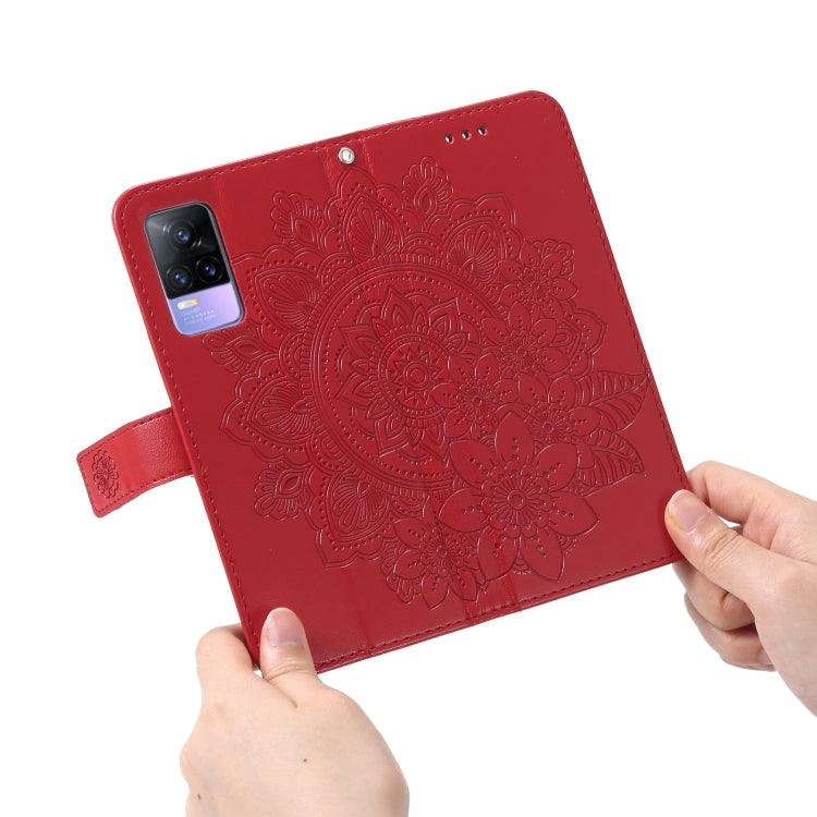 For vivo V21e 7-petal Flowers Embossing Pattern Horizontal Flip PU Leather Case with Holder & Card Slots & Wallet & Photo Frame