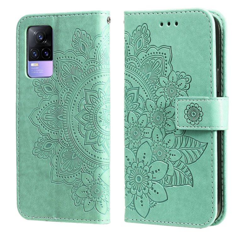 For vivo V21e 7-petal Flowers Embossing Pattern Horizontal Flip PU Leather Case with Holder & Card Slots & Wallet & Photo Frame