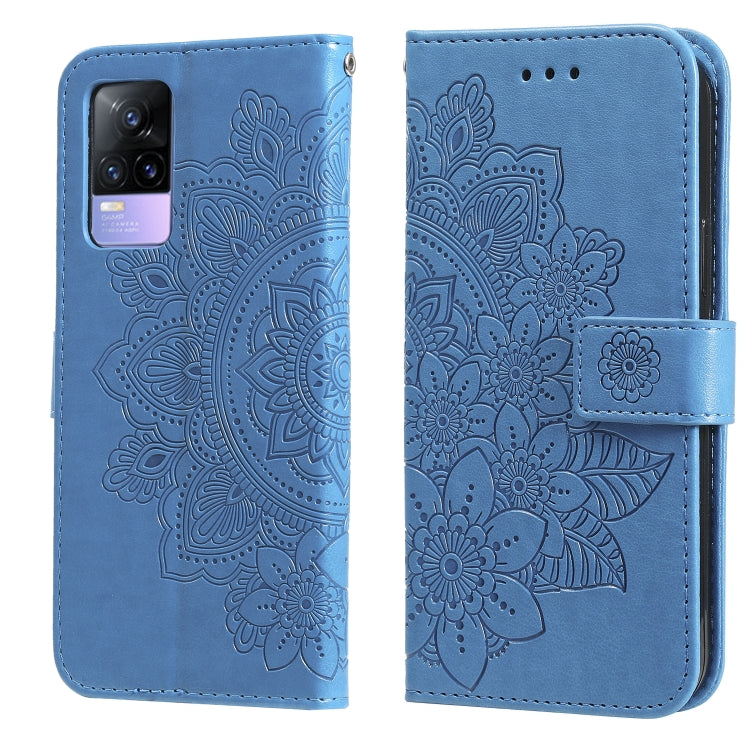 For vivo V21e 7-petal Flowers Embossing Pattern Horizontal Flip PU Leather Case with Holder & Card Slots & Wallet & Photo Frame
