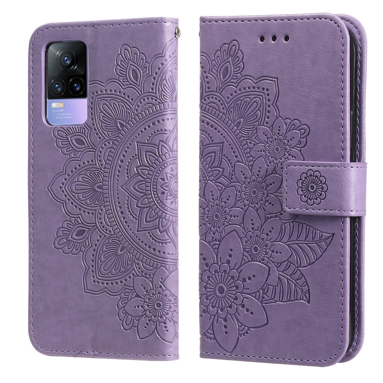 For vivo V21e 7-petal Flowers Embossing Pattern Horizontal Flip PU Leather Case with Holder & Card Slots & Wallet & Photo Frame