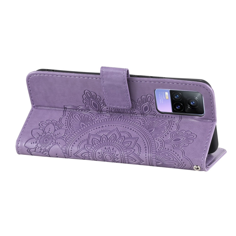 For vivo V21e 7-petal Flowers Embossing Pattern Horizontal Flip PU Leather Case with Holder & Card Slots & Wallet & Photo Frame