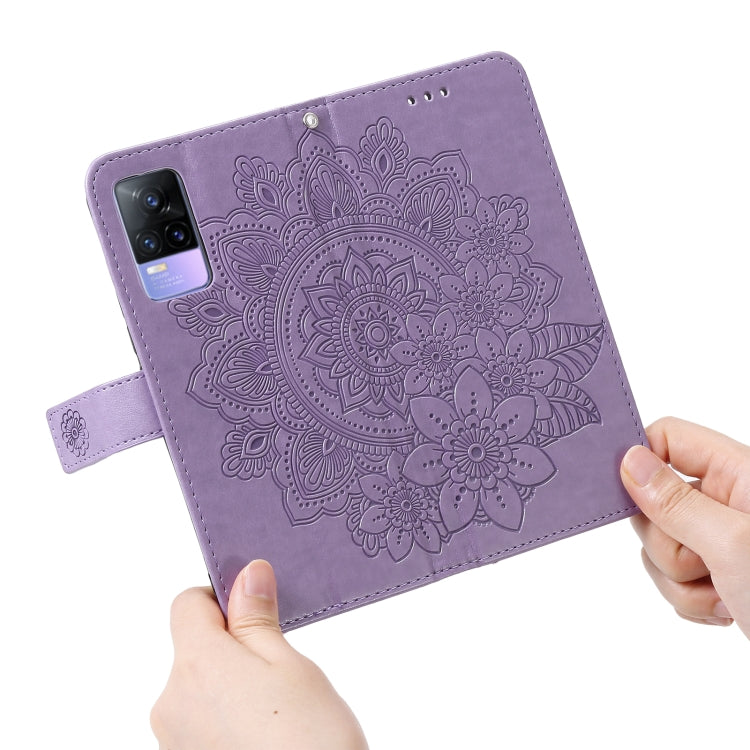 For vivo V21e 7-petal Flowers Embossing Pattern Horizontal Flip PU Leather Case with Holder & Card Slots & Wallet & Photo Frame