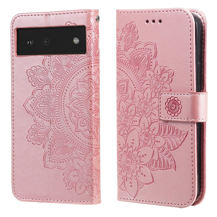 For Google Pixel 6 7-petal Flowers Embossing Pattern Horizontal Flip PU Leather Case with Holder & Card Slots & Wallet & Photo Frame