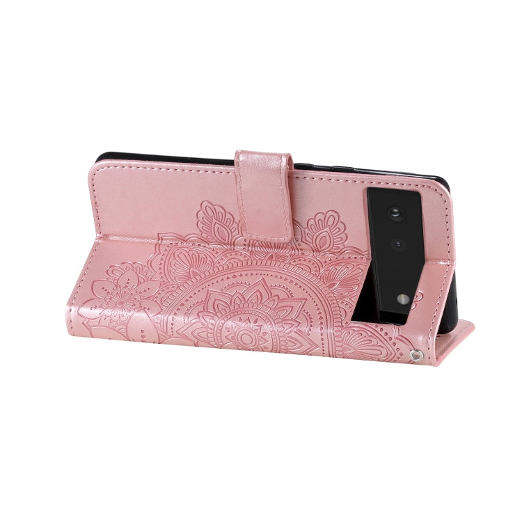 For Google Pixel 6 7-petal Flowers Embossing Pattern Horizontal Flip PU Leather Case with Holder & Card Slots & Wallet & Photo Frame