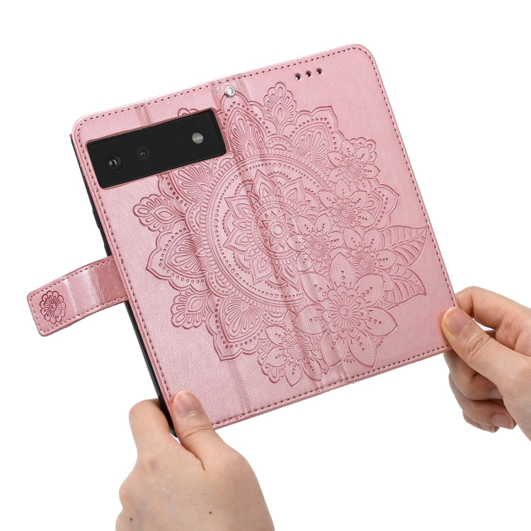 For Google Pixel 6 7-petal Flowers Embossing Pattern Horizontal Flip PU Leather Case with Holder & Card Slots & Wallet & Photo Frame