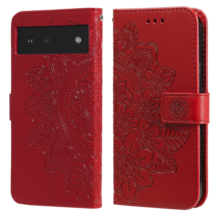 For Google Pixel 6 7-petal Flowers Embossing Pattern Horizontal Flip PU Leather Case with Holder & Card Slots & Wallet & Photo Frame