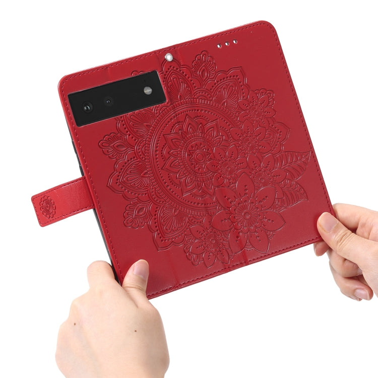 For Google Pixel 6 7-petal Flowers Embossing Pattern Horizontal Flip PU Leather Case with Holder & Card Slots & Wallet & Photo Frame