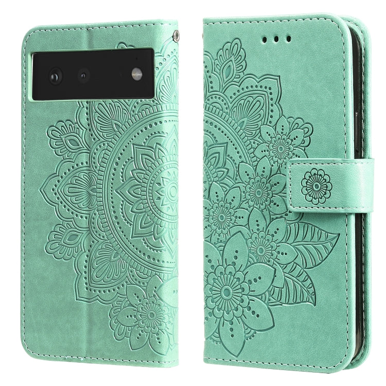 For Google Pixel 6 7-petal Flowers Embossing Pattern Horizontal Flip PU Leather Case with Holder & Card Slots & Wallet & Photo Frame