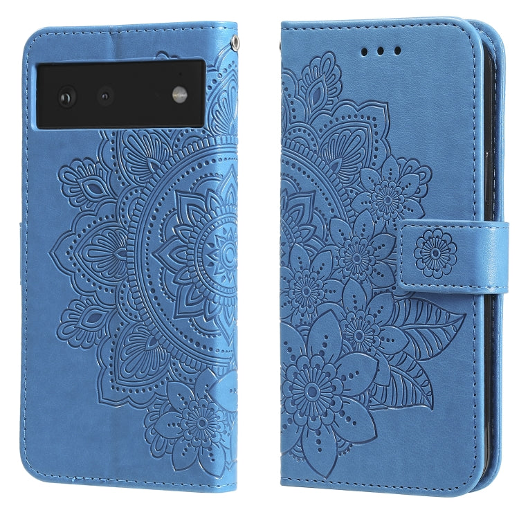 For Google Pixel 6 7-petal Flowers Embossing Pattern Horizontal Flip PU Leather Case with Holder & Card Slots & Wallet & Photo Frame