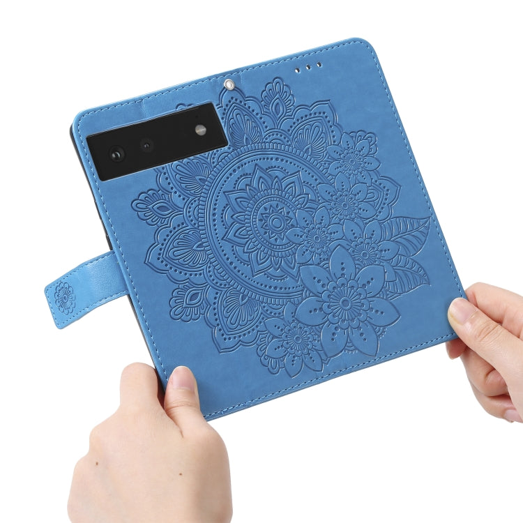 For Google Pixel 6 7-petal Flowers Embossing Pattern Horizontal Flip PU Leather Case with Holder & Card Slots & Wallet & Photo Frame