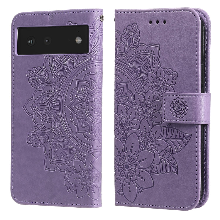 For Google Pixel 6 7-petal Flowers Embossing Pattern Horizontal Flip PU Leather Case with Holder & Card Slots & Wallet & Photo Frame
