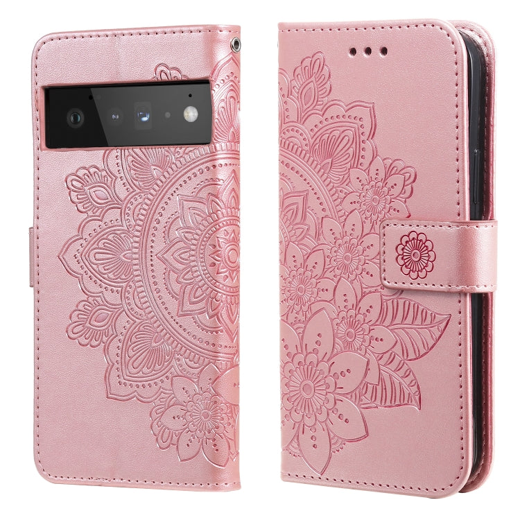 For Google Pixel 6 Pro 7-petal Flowers Embossing Pattern Horizontal Flip PU Leather Case with Holder & Card Slots & Wallet & Photo Frame
