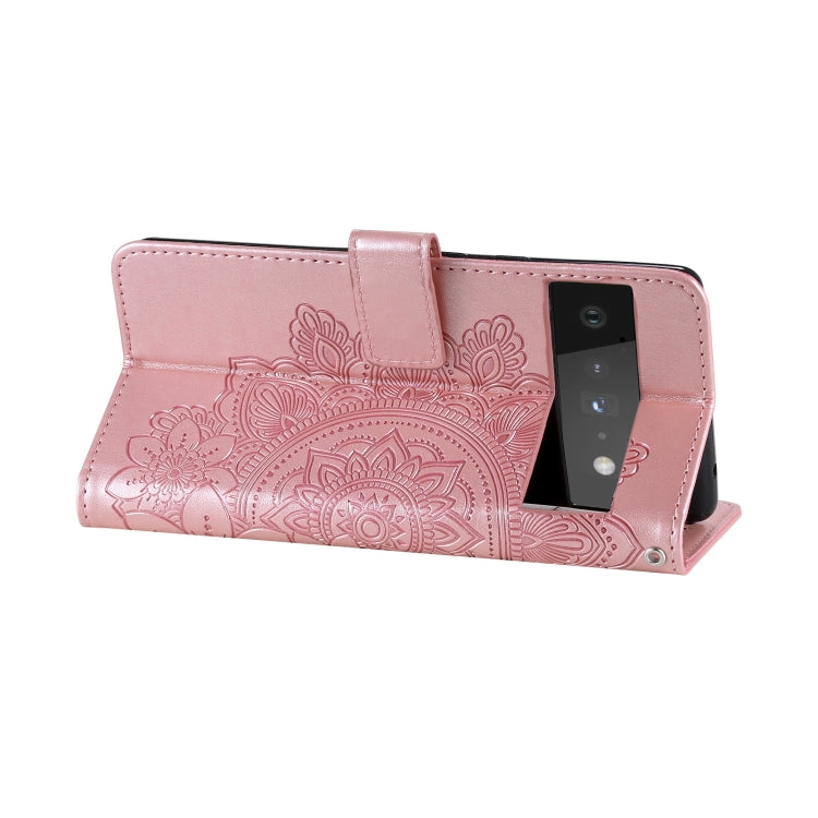 For Google Pixel 6 Pro 7-petal Flowers Embossing Pattern Horizontal Flip PU Leather Case with Holder & Card Slots & Wallet & Photo Frame
