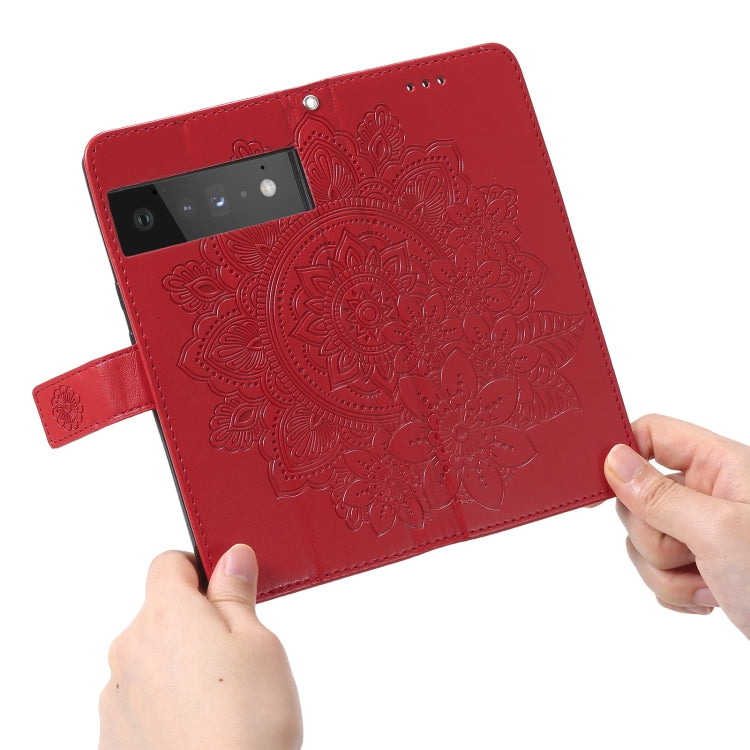 For Google Pixel 6 Pro 7-petal Flowers Embossing Pattern Horizontal Flip PU Leather Case with Holder & Card Slots & Wallet & Photo Frame