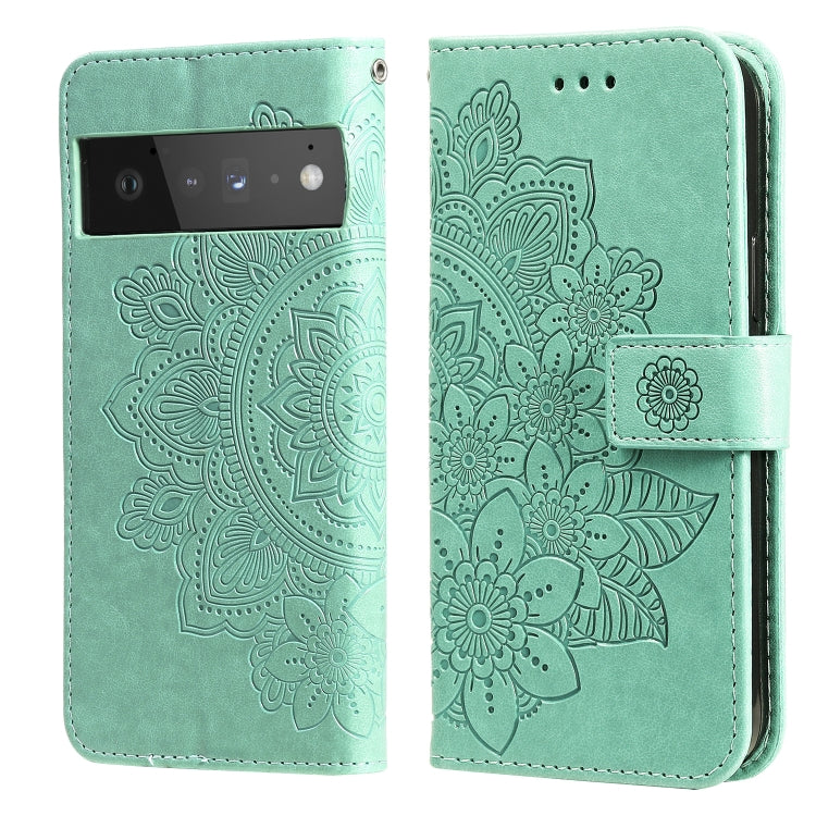 For Google Pixel 6 Pro 7-petal Flowers Embossing Pattern Horizontal Flip PU Leather Case with Holder & Card Slots & Wallet & Photo Frame