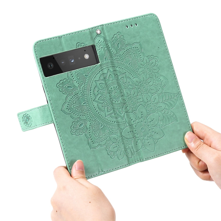 For Google Pixel 6 Pro 7-petal Flowers Embossing Pattern Horizontal Flip PU Leather Case with Holder & Card Slots & Wallet & Photo Frame