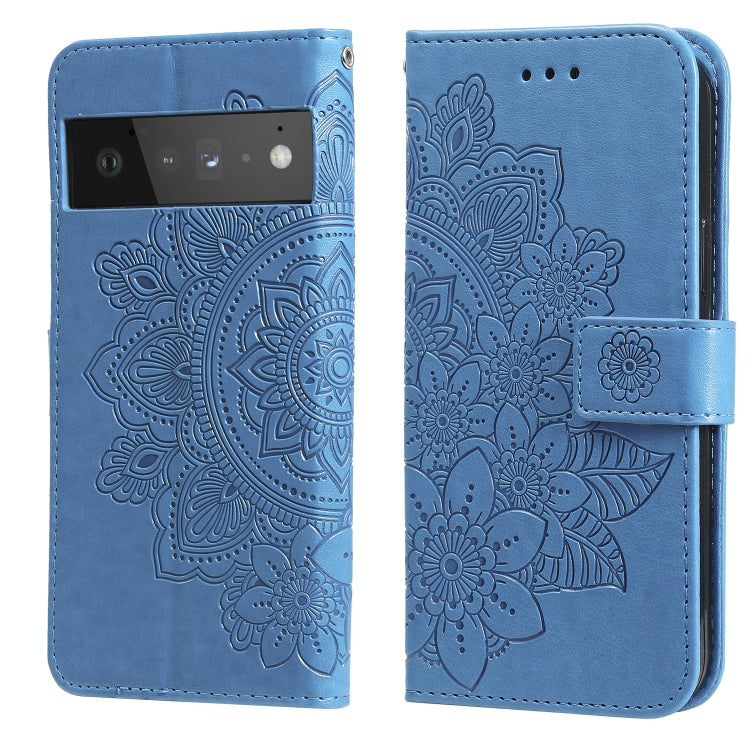 For Google Pixel 6 Pro 7-petal Flowers Embossing Pattern Horizontal Flip PU Leather Case with Holder & Card Slots & Wallet & Photo Frame