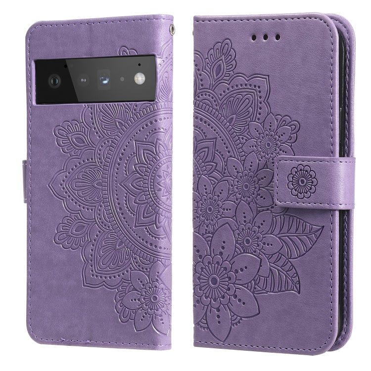 For Google Pixel 6 Pro 7-petal Flowers Embossing Pattern Horizontal Flip PU Leather Case with Holder & Card Slots & Wallet & Photo Frame