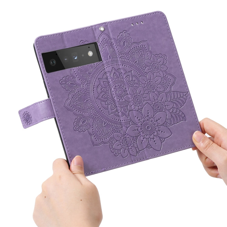 For Google Pixel 6 Pro 7-petal Flowers Embossing Pattern Horizontal Flip PU Leather Case with Holder & Card Slots & Wallet & Photo Frame