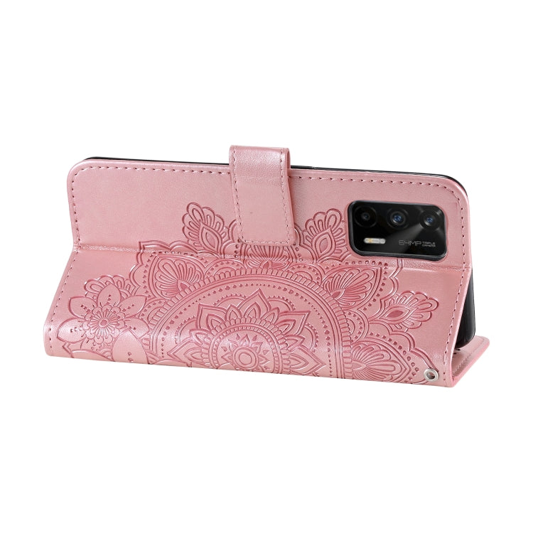 For OPPO Realme GT 5G 7-petal Flowers Embossing Pattern Horizontal Flip PU Leather Case with Holder & Card Slots & Wallet & Photo Frame
