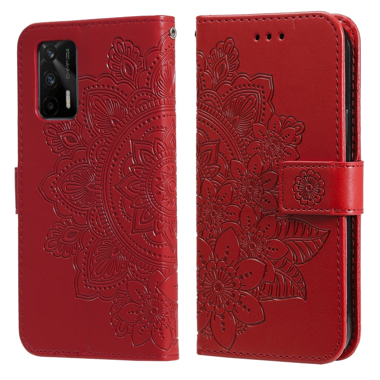 For OPPO Realme GT 5G 7-petal Flowers Embossing Pattern Horizontal Flip PU Leather Case with Holder & Card Slots & Wallet & Photo Frame