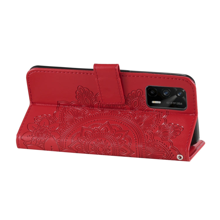 For OPPO Realme GT 5G 7-petal Flowers Embossing Pattern Horizontal Flip PU Leather Case with Holder & Card Slots & Wallet & Photo Frame