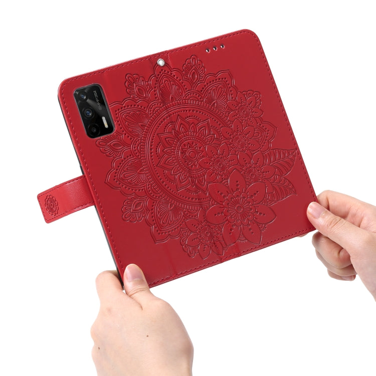 For OPPO Realme GT 5G 7-petal Flowers Embossing Pattern Horizontal Flip PU Leather Case with Holder & Card Slots & Wallet & Photo Frame