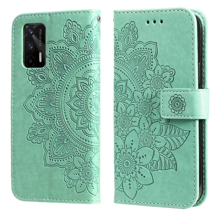 For OPPO Realme GT 5G 7-petal Flowers Embossing Pattern Horizontal Flip PU Leather Case with Holder & Card Slots & Wallet & Photo Frame